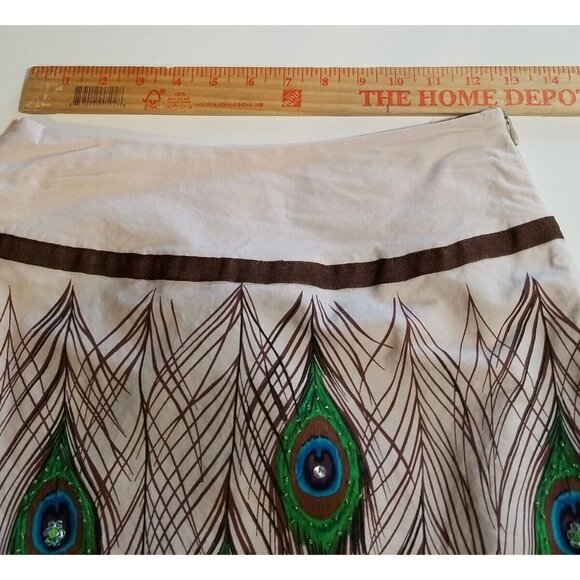 Bamboo Traders Women's Skirt Size 4P Beaded Peacock Feathers Cotton Lined A line - Picture 7 of 12